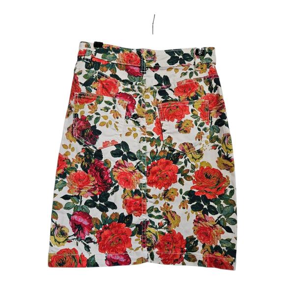 Maeve by Anthropologie Denim Skirt Rose Floral Pockets Button Fly Stretch Size 0 - Picture 2 of 7